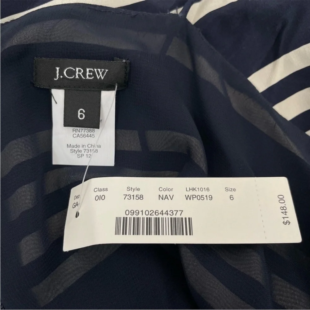 J CREW Navy Blue White Silk Striped Summer Dress - Picture 8 of 9